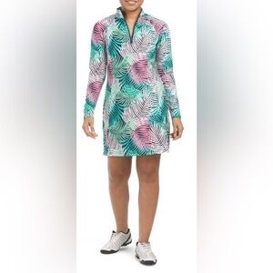 Tommy Bahama Golf  Long Sleeve dress 
Zip Up Neck Colorful Leaf Print Dress S